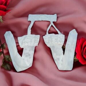 *  garter Set with attached thigh high medium white thrashed